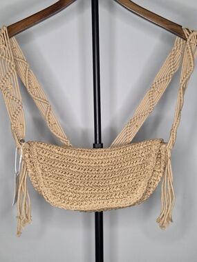 PRIMEMARK Handwoven Natural Tan Crochet Crossbody Bag